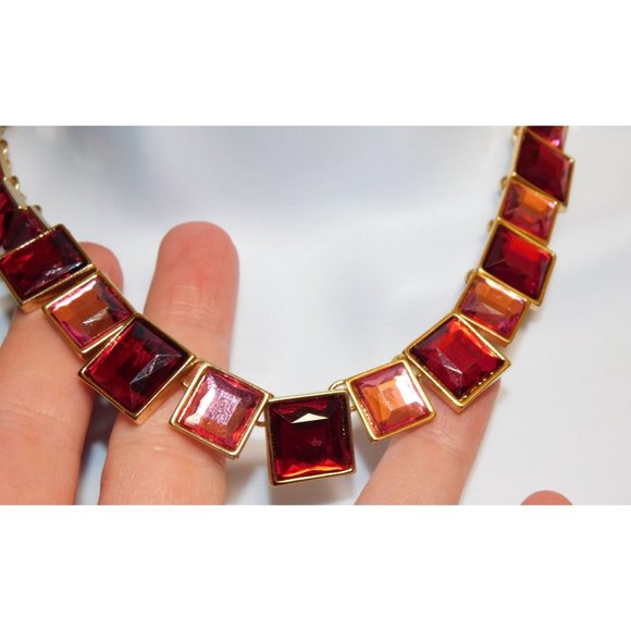 Charming Charlie Pink And Red Tile Necklace - Picture 1 of 7